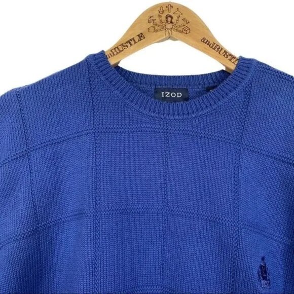 IZOD MEN'S BLUE KNIT LONG SLEEVE PULL-OVER SWEATER SIZE LARGE-EUC - Picture 4 of 5
